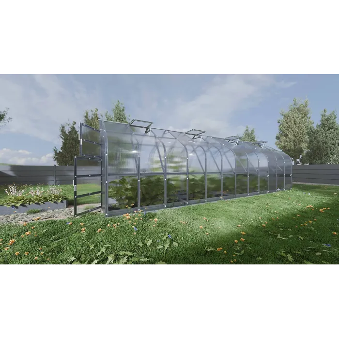 Backyard greenhouse Standard KLASIKA 25m2, 2.5m x 10m, 4 mm polycarbonate cover (5 skylights)