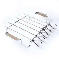 Texas Club Grill Skewers Set - 6 Stainless Steel Skewers with Rack for Convenient and Even Grilling