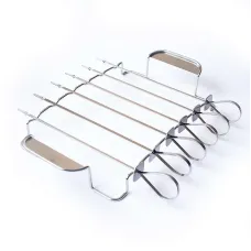 Texas Club Grill Skewers Set - 6 Stainless Steel Skewers with Rack for Convenient and Even Grilling