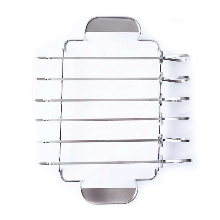 Texas Club Grill Skewers Set - 6 Stainless Steel Skewers with Rack for Convenient and Even Grilling