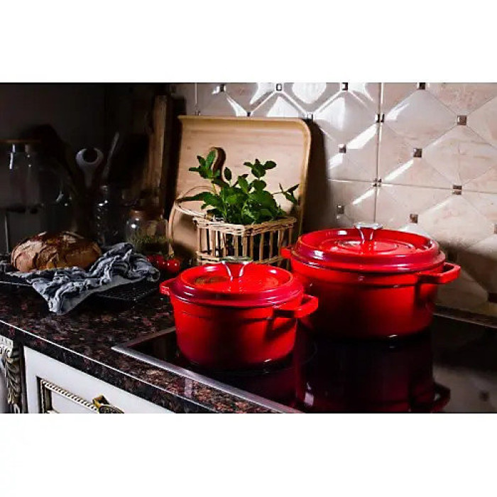 Grandfeu Red Cast Iron Pot, 4.7L - Stylish and Durable Cookware for Culinary Excellence