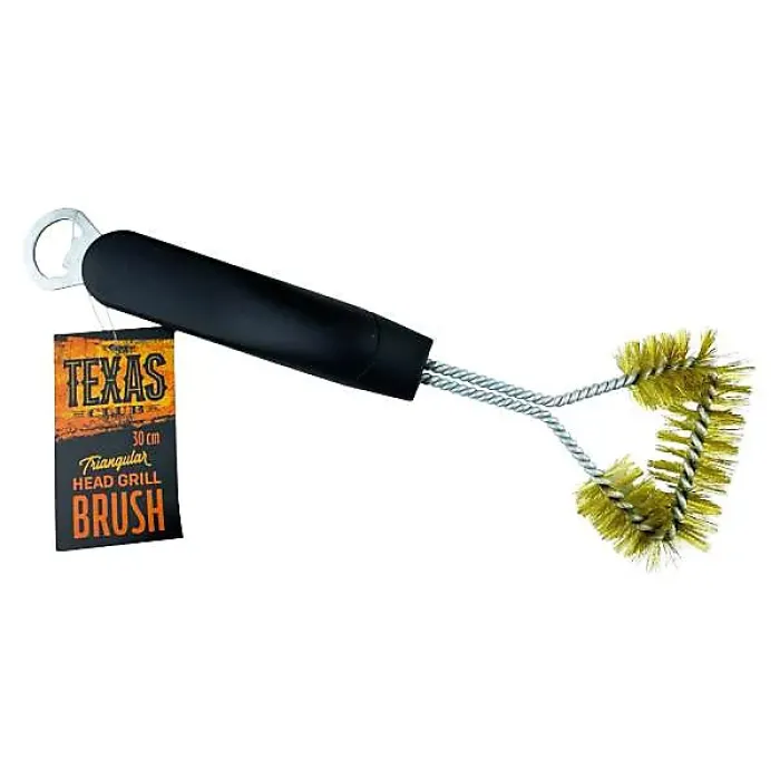 Texas Club Grill Grate Cleaning Brush 30 cm with Drink Opener - Keep Your Grill Spotless.