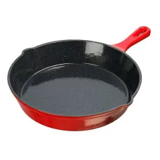 Grandfeu Red Enamelled Cast Iron Frying Pan - 25cm Stylish and Practical Cookware for Steaks, Fish, Pancakes, and More