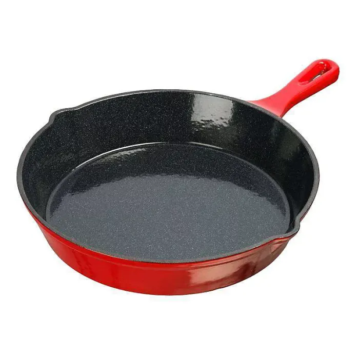 Grandfeu Red Enamelled Cast Iron Frying Pan - 25cm Stylish and Practical Cookware for Steaks, Fish, Pancakes, and More