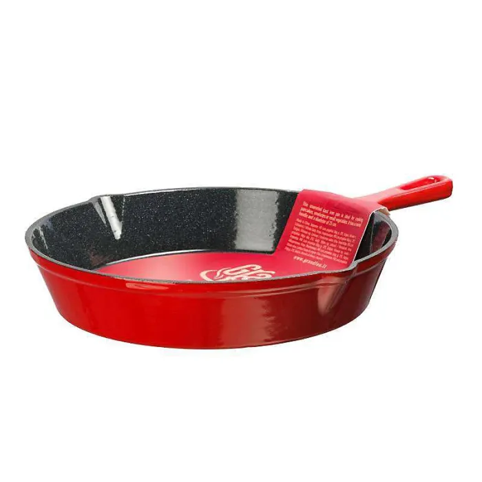 Grandfeu Red Enamelled Cast Iron Frying Pan - 25cm Stylish and Practical Cookware for Steaks, Fish, Pancakes, and More