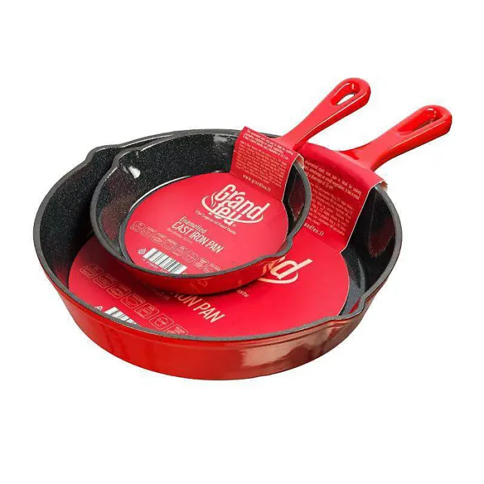 Grandfeu Red Enamelled Cast Iron Frying Pan - 25cm Stylish and Practical Cookware for Steaks, Fish, Pancakes, and More