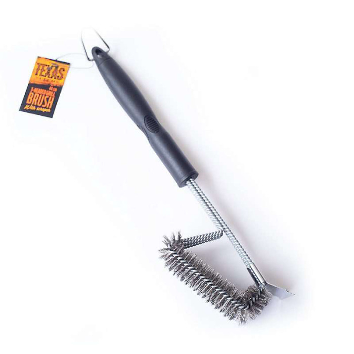 Texas Club 44cm Stainless Steel Grill Brush with Scraper - Durable and Comfortable, Ideal for Grill Cleaning