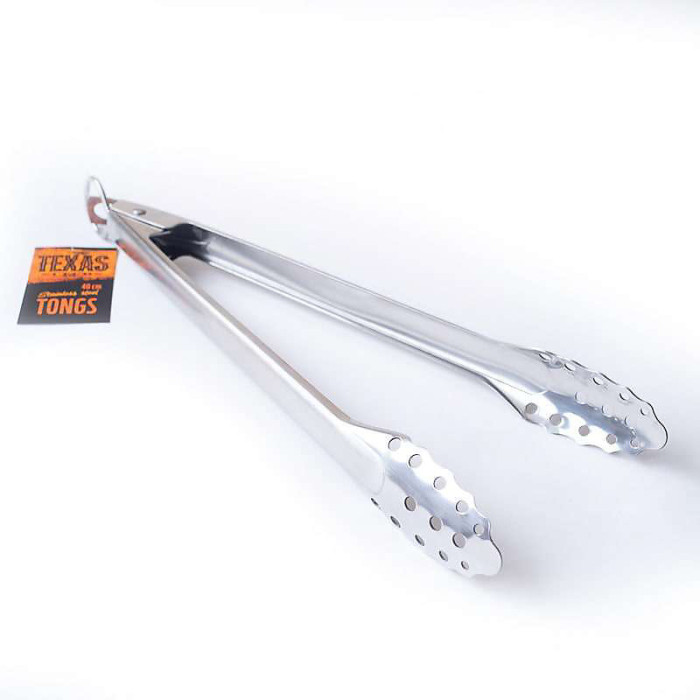 Texas Club Stainless Steel Tongs - 40cm Durable Grill Accessories for Flipping Meat, Vegetables, and Seafood
