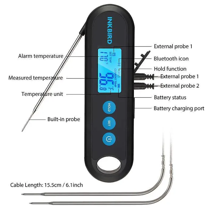 Inkbird IHT-2PB Bluetooth Food Thermometer with Two Probes - Remote Monitoring, Instant Readout, and Rechargeable Battery