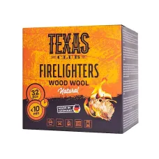 Texas Club Ecological Twisted Wood Wool Lighters - 32 Pcs Quick and Smooth Lighting for BBQs, Fireplaces, and More