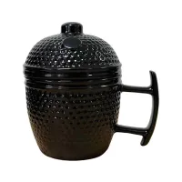 Ceramic Black Kamado Cup with Lid 330ml Stylish Gift Mug for Grill Lovers