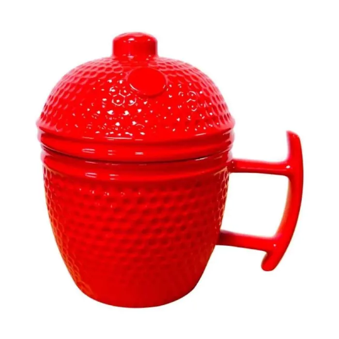 Ceramic Red Kamado Cup with Lid 330ml Stylish Gift Mug for Grill Lovers