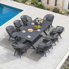  PURPLE LEAF 9-Piece All-Weather Wicker Outdoor Dining Set with Table All Aluminum Frame and Grey Cushions for Garden Backyard Deck