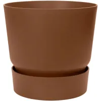 Greenville Brown 20cm Living Round Decor Recycled Plastic Indoor Garden Balcony Window Container Holder Plant Flower Organizer Pot