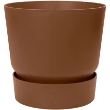 Greenville Brown 20cm Living Round Decor Recycled Plastic Indoor Garden Balcony Window Container Holder Plant Flower Organizer Pot