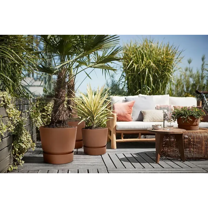 Greenville Brown 20cm Living Round Decor Recycled Plastic Indoor Garden Balcony Window Container Holder Plant Flower Organizer Pot