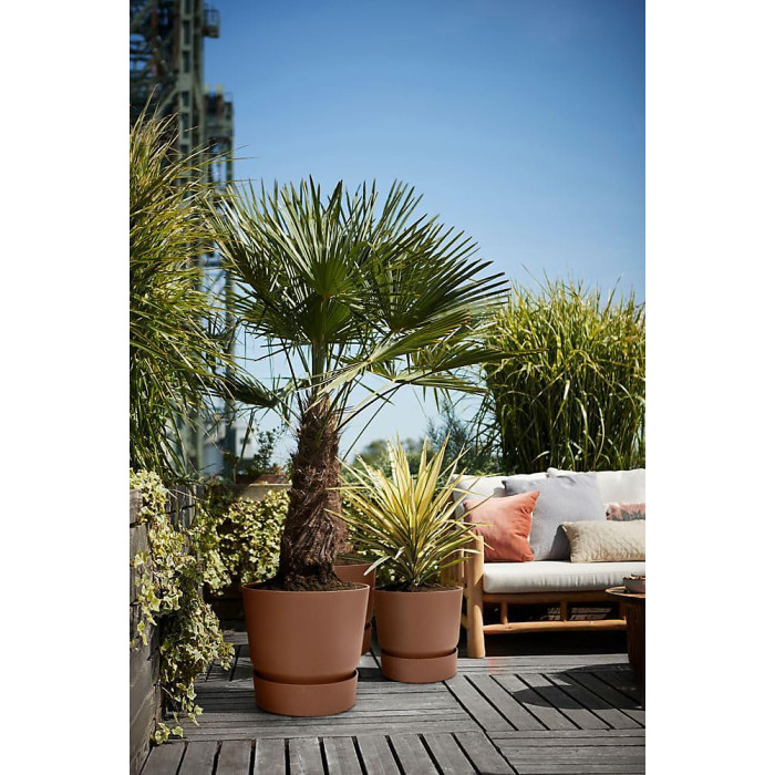 Greenville Brown 20cm Living Round Decor Recycled Plastic Indoor Garden Balcony Window Container Holder Plant Flower Organizer Pot