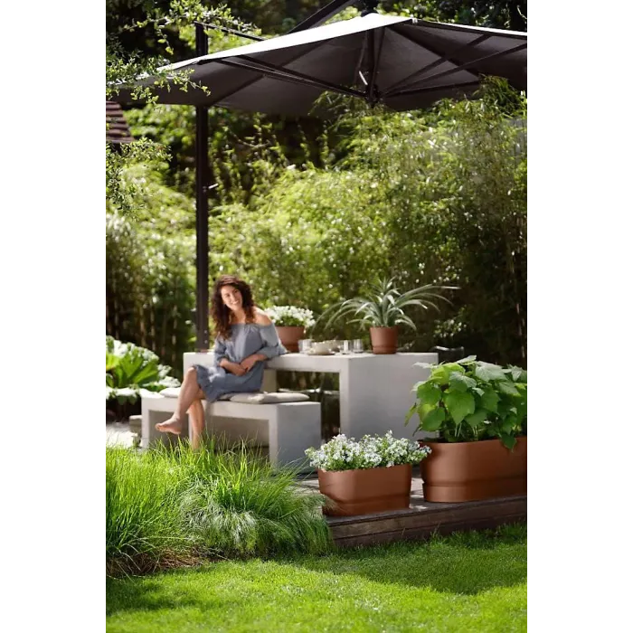 Greenville Brown 20cm Living Round Decor Recycled Plastic Indoor Garden Balcony Window Container Holder Plant Flower Organizer Pot