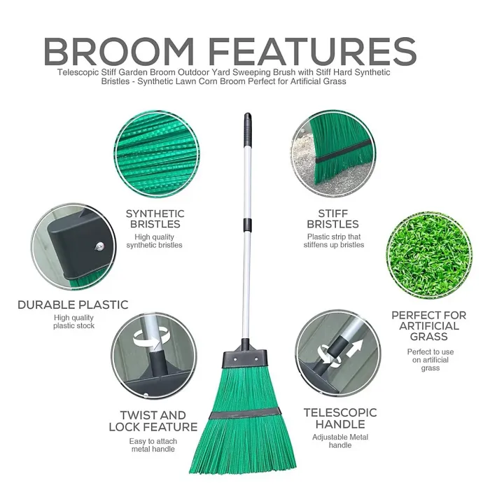 Telescopic Extendable Garden Broom - Green