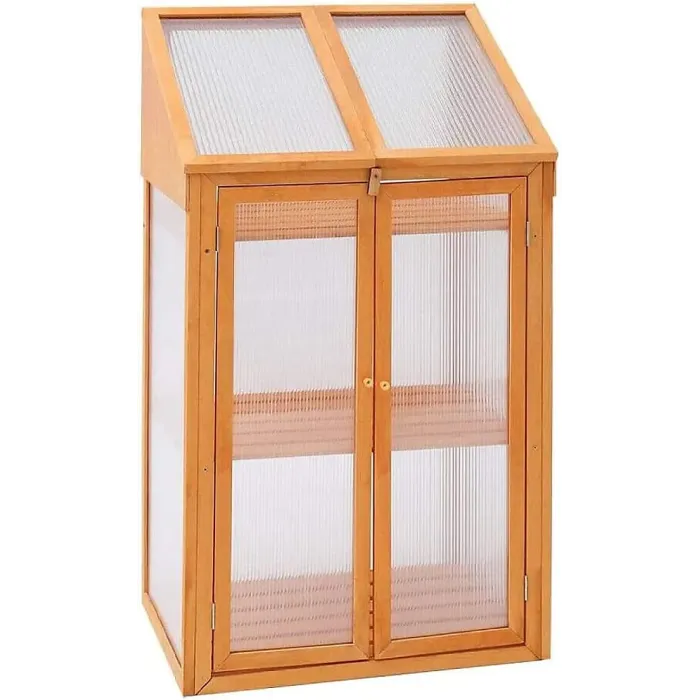 Wooden 3 Tier Plants Growth Double Door Greenhouse