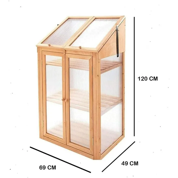 Wooden 3 Tier Plants Growth Double Door Greenhouse
