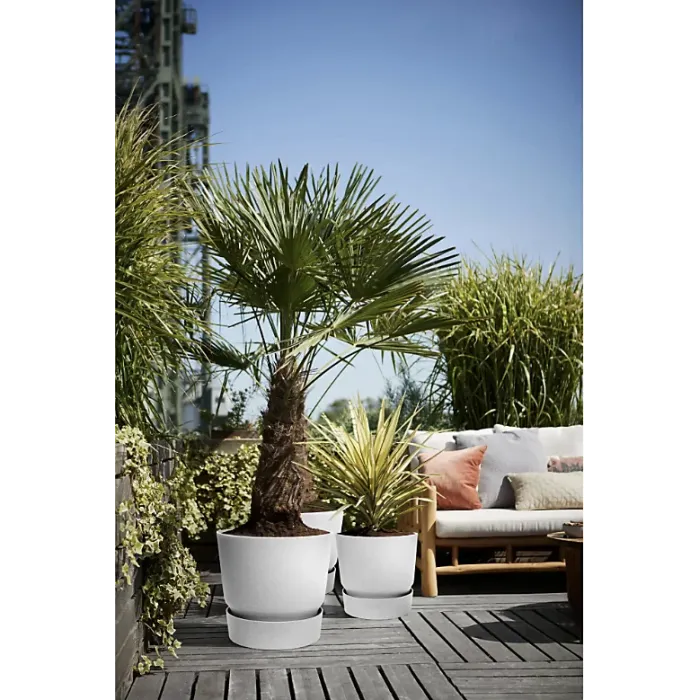 Greenville Concrete 30cm Living Round Recycle Plastic Indoor Garden Balcony Window Container Holder Plant Flower Organizer Pot