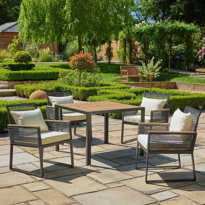 Alfresia Aluminium 5 Piece Dining Set with Cushions, 4 Seater