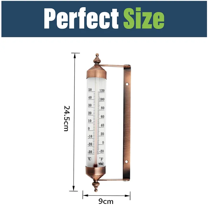Outdoor Thermometer with Stylish Bronze Effect Design - Attractive Garden Thermometer
