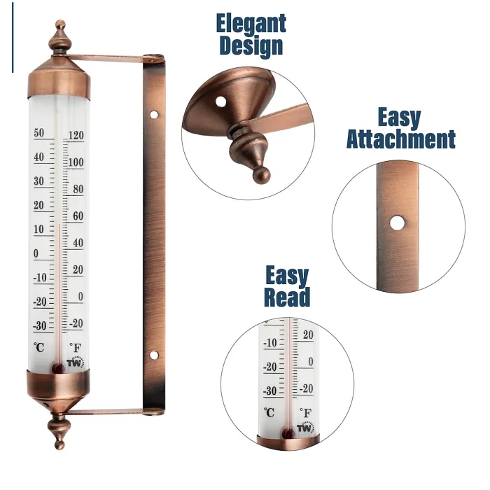 Outdoor Thermometer with Stylish Bronze Effect Design - Attractive Garden Thermometer