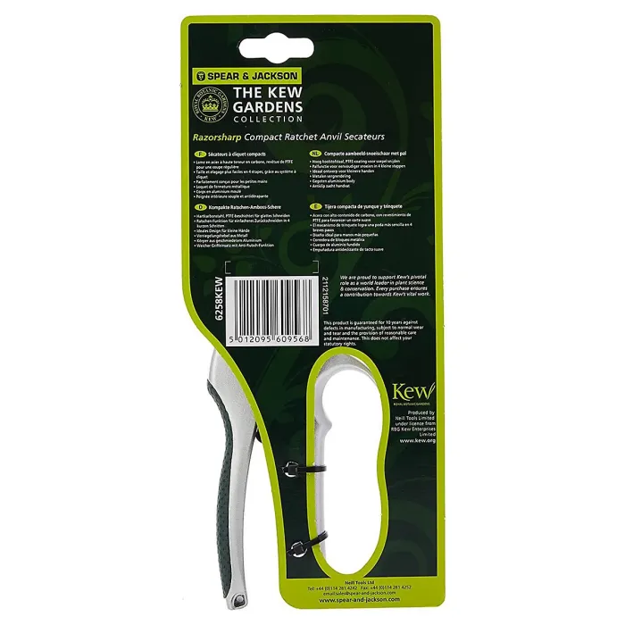 Anvil Secateurs, Razorsharp, Compact Ratchet, Kew Gardens Range