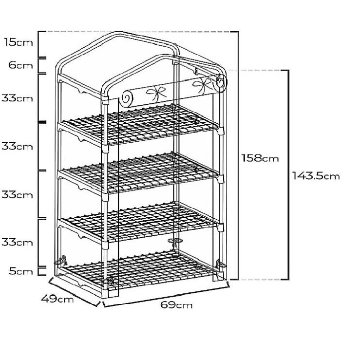 Premium 4 Tier Mini Greenhouse Waterproof Plastic PVC Double Zip Cover Outdoor Garden Flower Grow House - W 51 x D 45 x H 130 cm