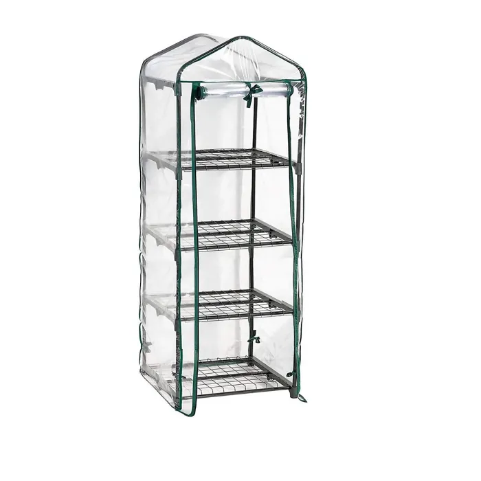 4 Tier Mini Greenhouse Compact Double Zip Sturdy Steel Frame Transparent Plastic PVC Cover Indoor Outdoor Garden 69 x 49 x 160cm