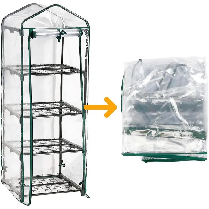 4 Tier Mini Greenhouse Compact Double Zip Sturdy Steel Frame Transparent Plastic PVC Cover Indoor Outdoor Garden 69 x 49 x 160cm