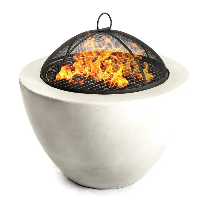 Homeology Fireology DIABLO Contemporary Garden Fire Pit Brazier and Barbecue with Concrete Stone-Effect Finish