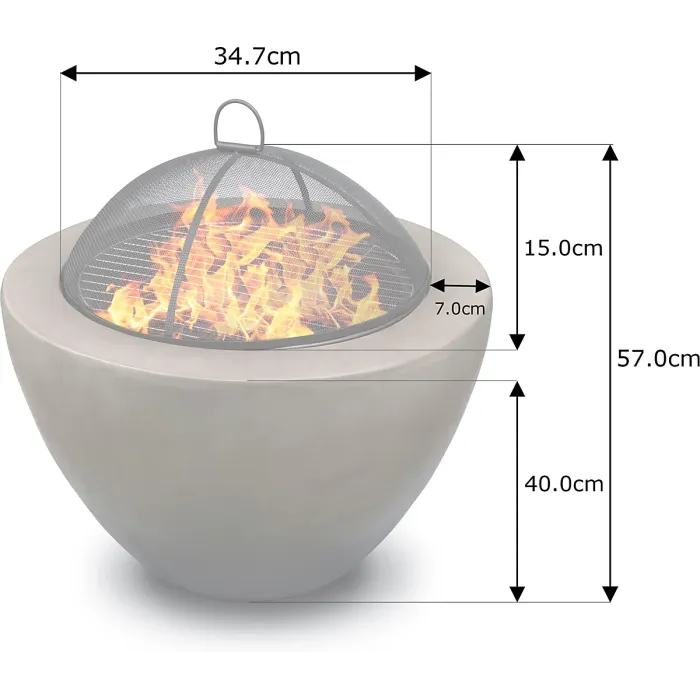 Homeology Fireology DIABLO Contemporary Garden Fire Pit Brazier and Barbecue with Concrete Stone-Effect Finish