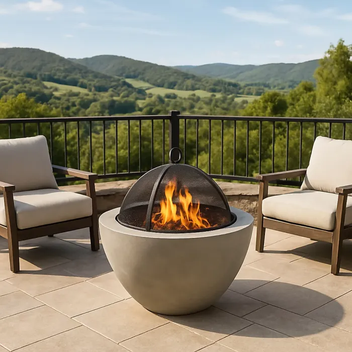Homeology Fireology DIABLO Contemporary Garden Fire Pit Brazier and Barbecue with Concrete Stone-Effect Finish