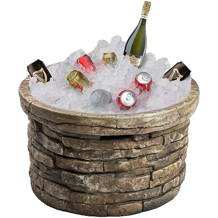 Homeology Fireology SAMUI Khaki Majestic Garden Fire Pit Brazier and Barbecue with Eco-Stone Finish