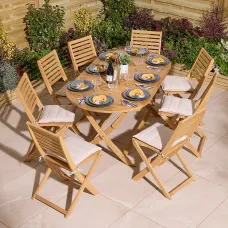 Rowlinson Ashdown Folding 8 Seat Oval Dining Set with Cushions