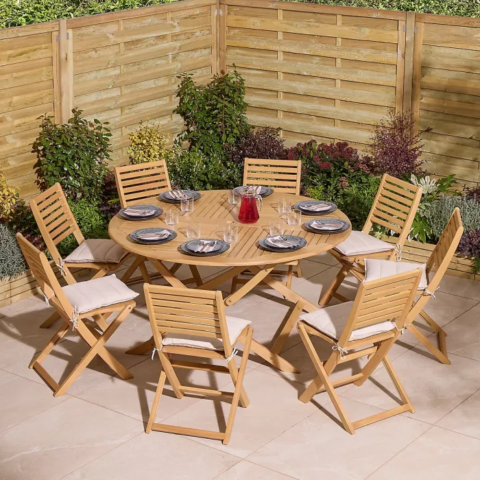 Rowlinson Ashdown Folding 8 Seat Round Dining Set with Cushions