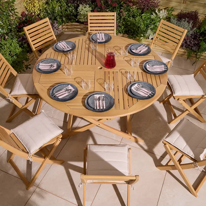 Rowlinson Ashdown Folding 8 Seat Round Dining Set with Cushions