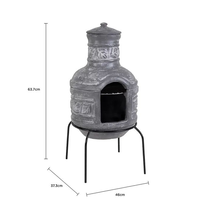 Snug Leaf Motif Clay Chiminea BBQ Grill Leaf Design Rain Lid