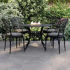 Charles Bentley Cast Aluminium Table and 4 Chairs Set Black Outdoor Dining Table