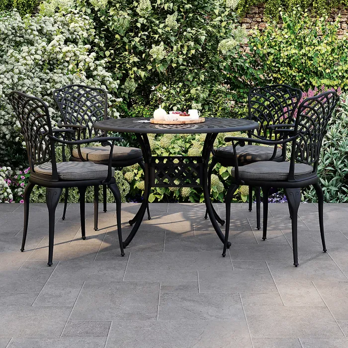 Charles Bentley Cast Aluminium Table and 4 Chairs Set Black Outdoor Dining Table