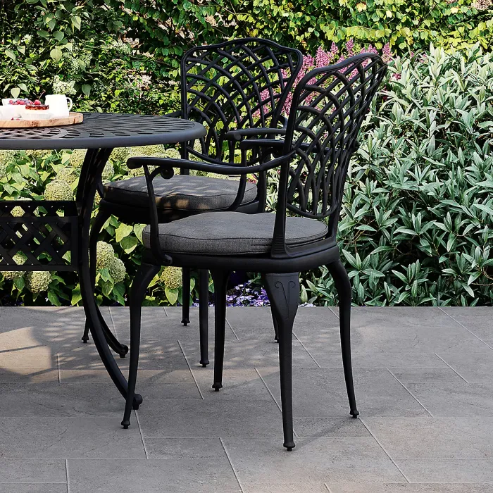 Charles Bentley Cast Aluminium Table and 4 Chairs Set Black Outdoor Dining Table