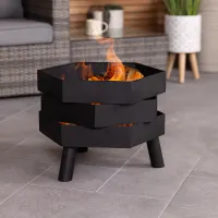 Hexagonal 46cm Black Powder Coated Steel Modern Firepit