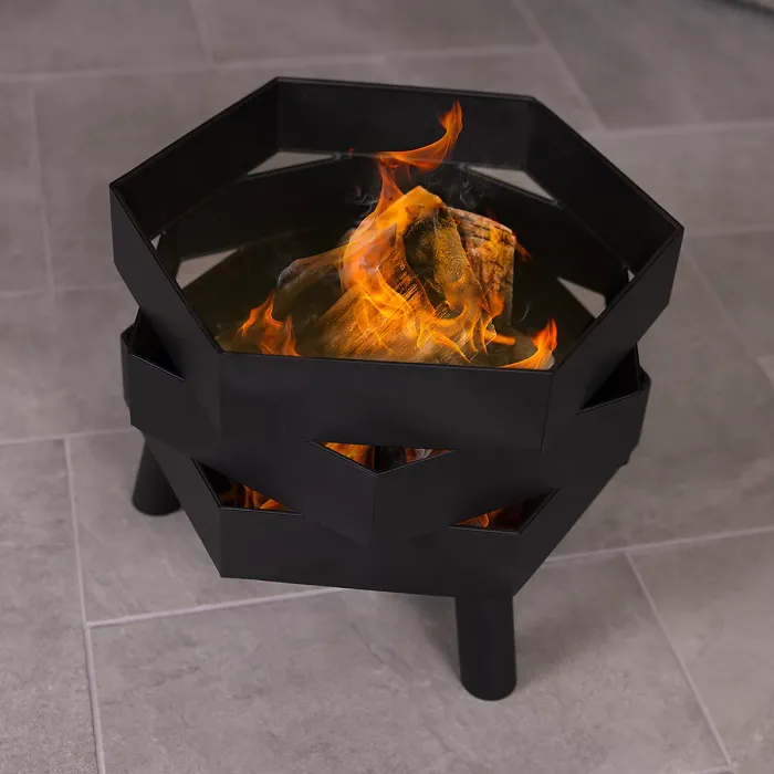Hexagonal 46cm Black Powder Coated Steel Modern Firepit