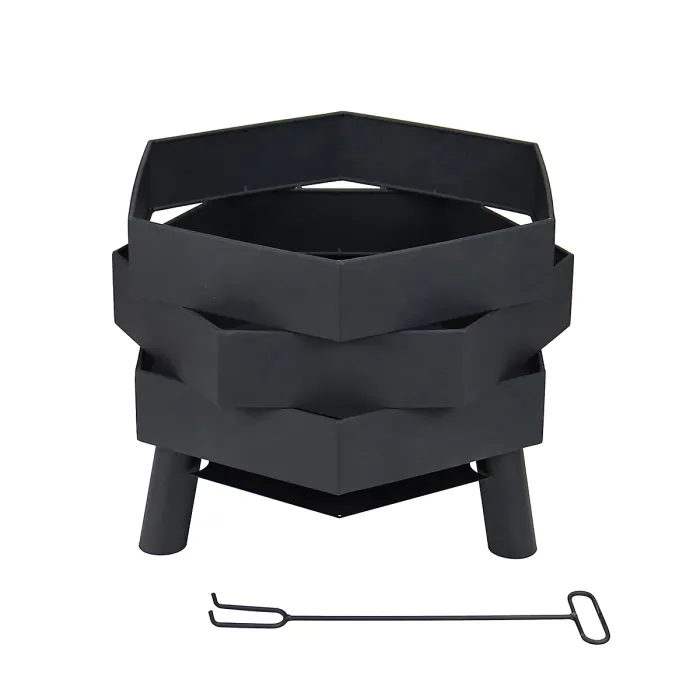 Hexagonal 46cm Black Powder Coated Steel Modern Firepit