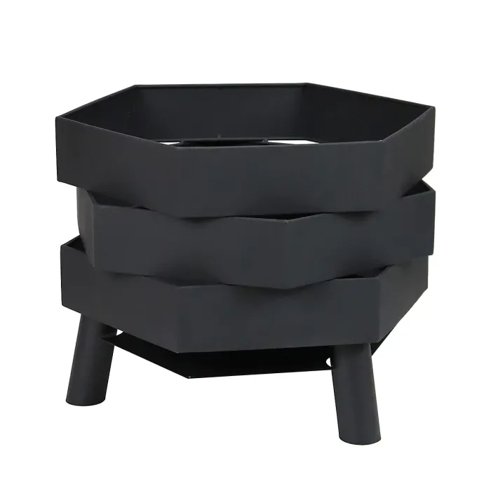 Hexagonal 46cm Black Powder Coated Steel Modern Firepit