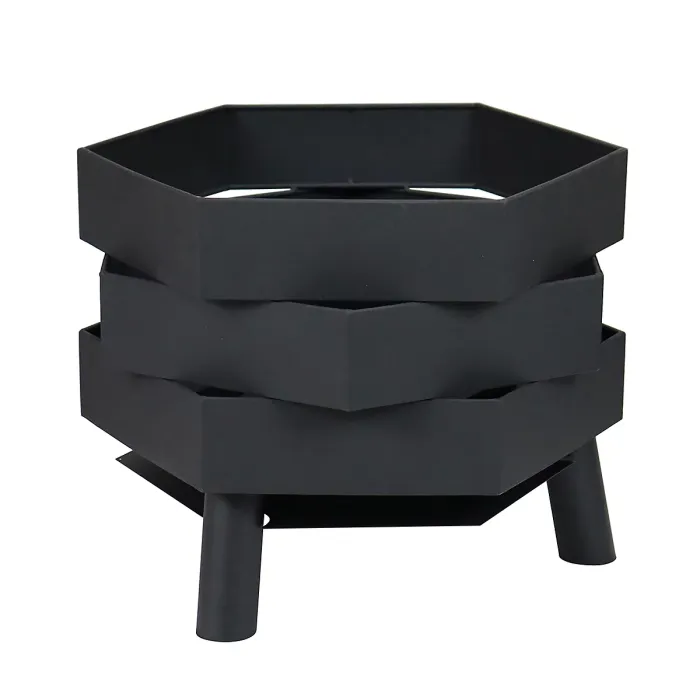 Hexagonal 46cm Black Powder Coated Steel Modern Firepit