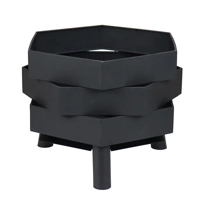 Hexagonal 46cm Black Powder Coated Steel Modern Firepit